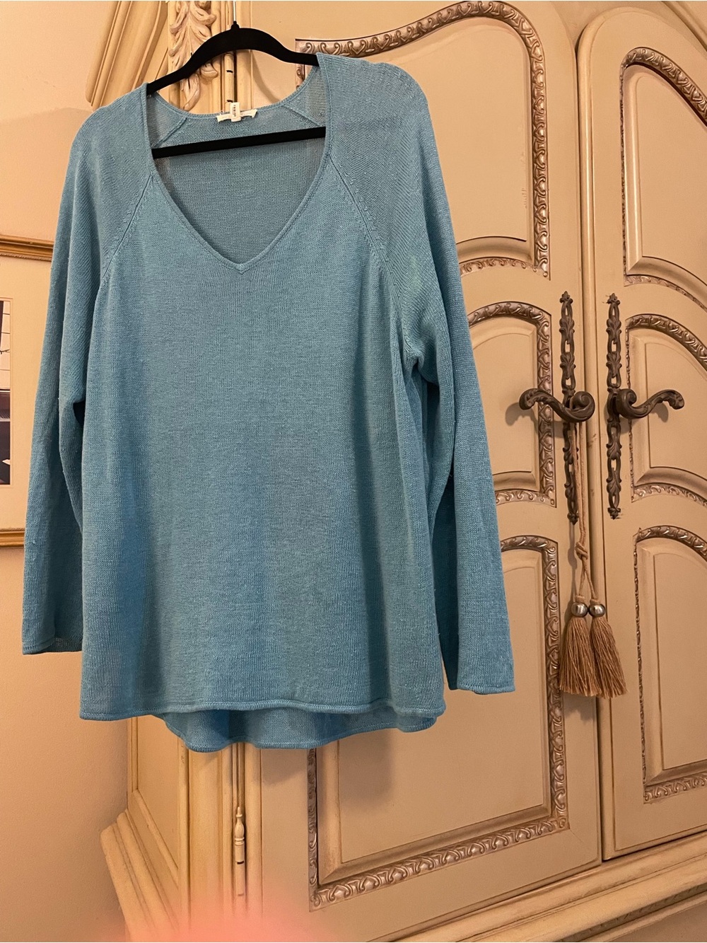 Eileen Fisher Light Blue V-Neck linen Sweater XL summer weight
